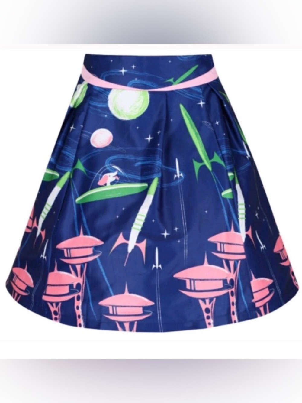 Lindy Bop Retro Space Dog A-Line Skirt with Pink Bow - Picture 2 of 7